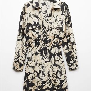 Mango Black Floral Mini Dress with Cream Print